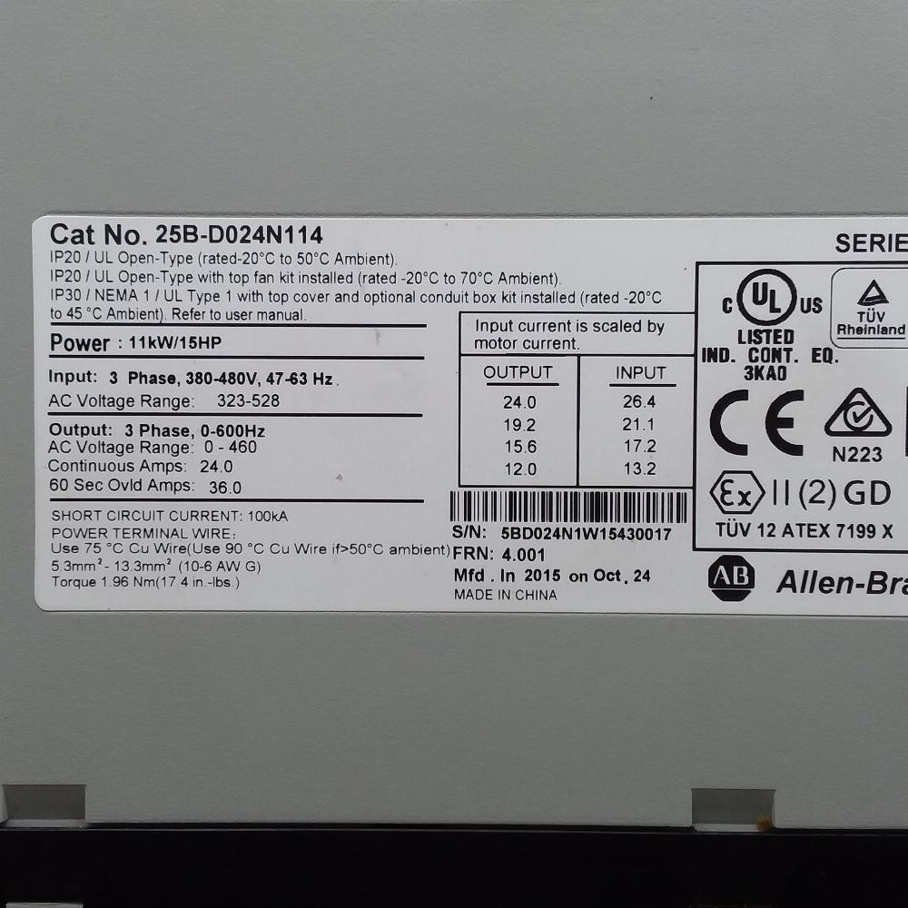 25B-D024N114 | Allen Bradley | Powerflex 523, AC Drive, 11kW