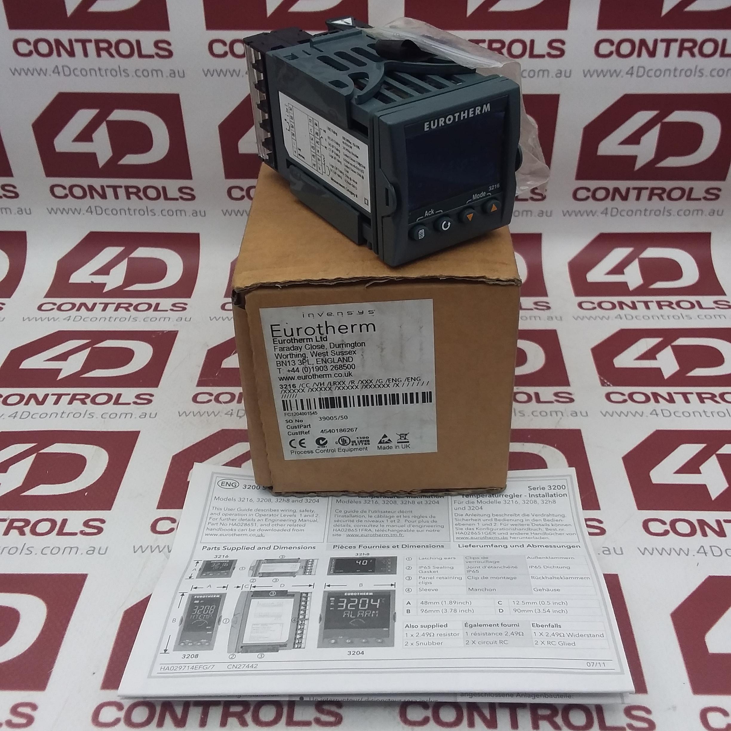 3216 | Eurotherm | Temperature Controller,100-240VAC, 9W, 42-62Hz