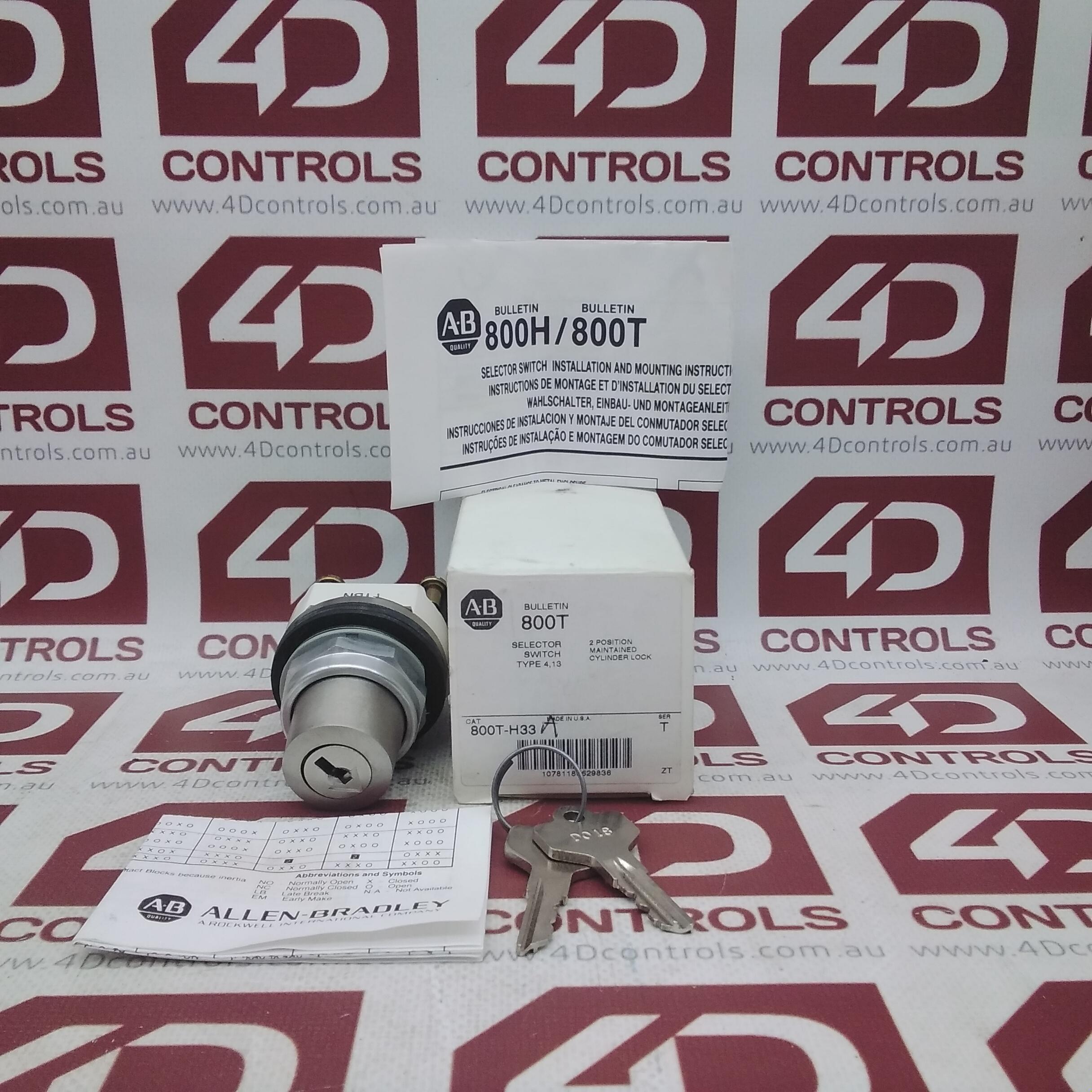 800TH33 Allen Bradley Selector Switch 2 Pos Keyed 30mm