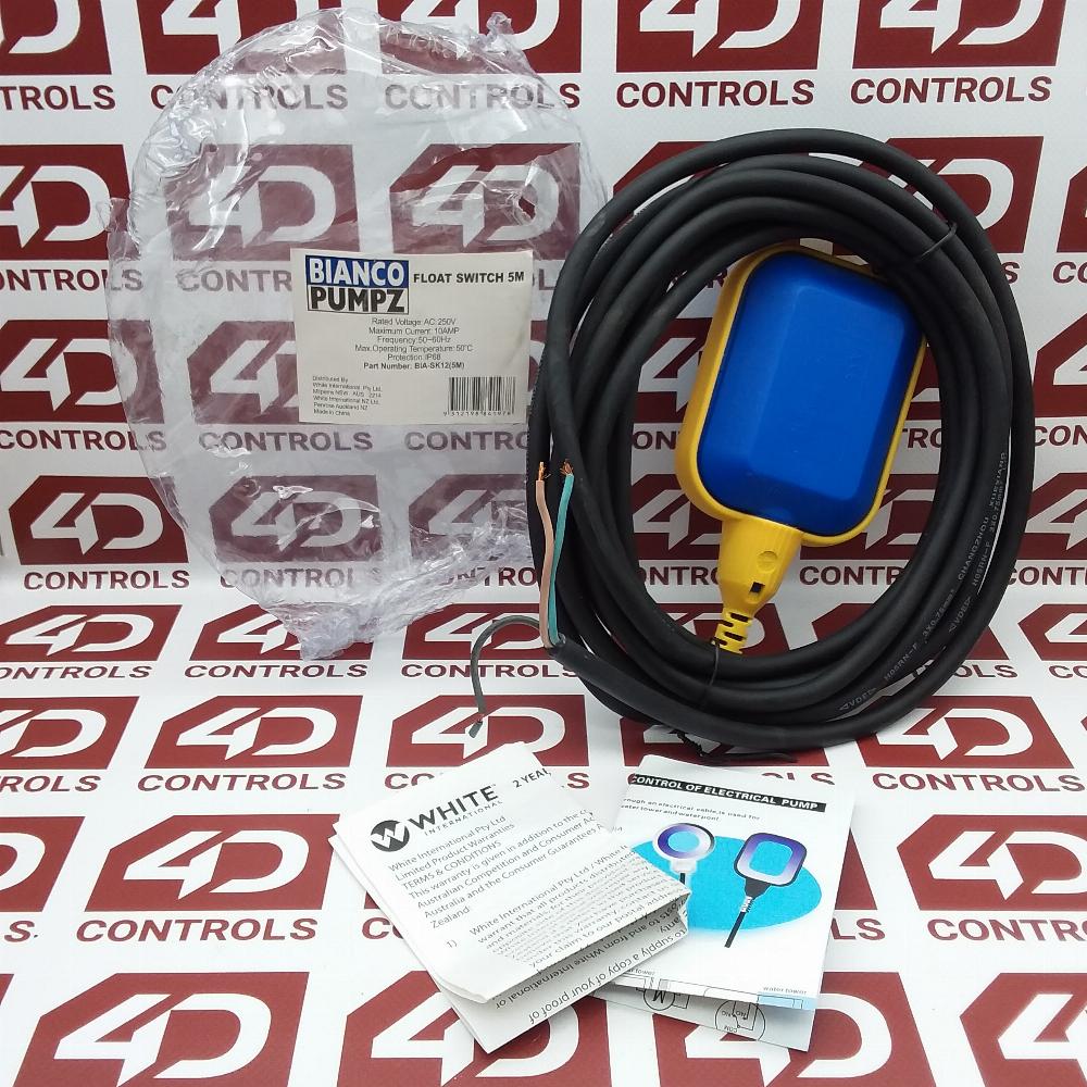 BIA-SK12(5M) | White International | Float Switch, 5M, 250VAC, 10A, 50/60Hz